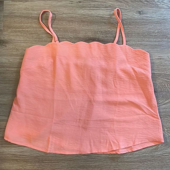 Iris Scalloped Trim Orange Airy Crepe Knit Cami Sleeveless - Picture 4 of 6
